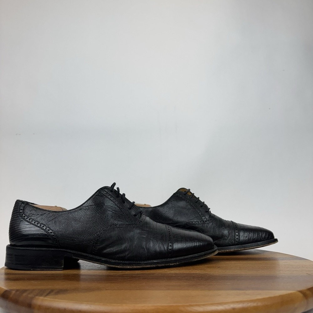 Mens Magannni Vintage Black Lizard Leather Cap Toe Dress Shoes Oxfords Size 10.5